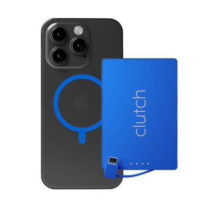 Clutch - Pro USB-C Portable Charger - Compatible with iPhone 15, 16, 17 & Android Devices - Power Bank Magnetic Battery - TSA Travel Approved - USB Rechargeable - Built-in Cable - 5000 mAh - 3.7oz - color: Blue