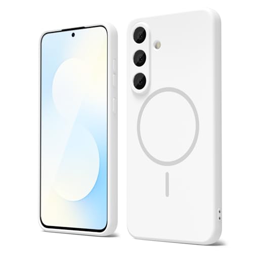 oakxco for Samsung Galaxy S25 FE Case Silicone Mag Safe, Magnetic Slim Thin Phone Case Compatible with Magsafe, Women Girls Cute Girly Aesthetic Soft Rubber Gel Safecase with Camera Cover, White - color: White, size: S25 FE