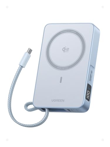 UGREEN MagFlow 10000mAh Qi2 25W Wireless Power Bank Built-in Cable - color: Blue