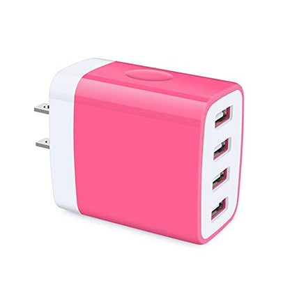 Charging Block, USB Plug, HOOTEK 4.8A 4-Muti Port USB Wall Charger Brick - color: rose-red