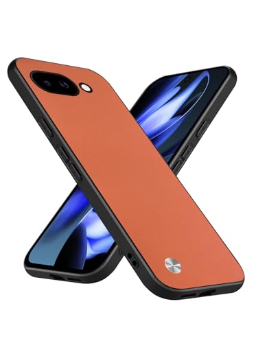 for Google Pixel 9a Case, Faux Leather Phone Case (Soft Buttons, PU Leather Back) for Google Pixel 9a 6.3-Inch, Slim Shockproof Anti-Fingerprint Protective Phone Cover (Orange) - color: Orange, size: Google Pixel 9a
