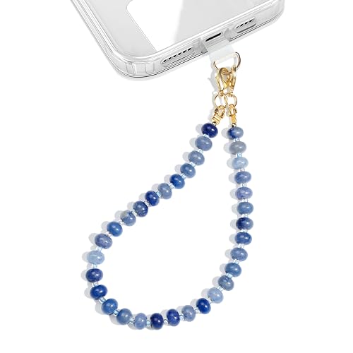Natural Stone Beaded Phone Wrist Strap for Women, 304 Steel Core - color: Blue Aventurine