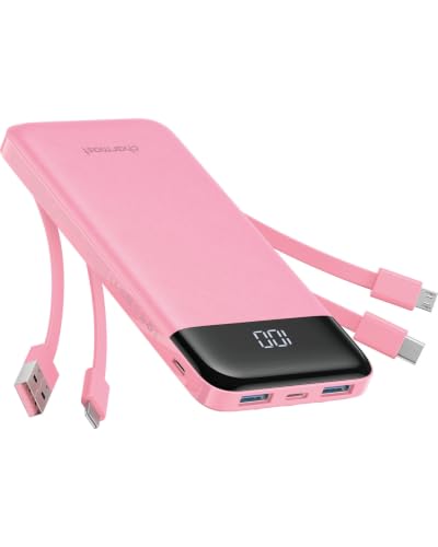 charmast Portable Charger with Built-in Cables X 4, Portable Phone Charger - color: Pink
