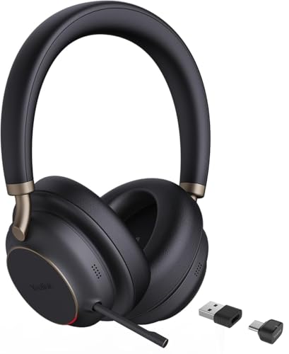 Yealink BH76 Plus Wireless Headset for Work, Bluetooth Headsets with Microphone Active Noise Cancelling (ANC), Retractable Hidden Mic Arm, Teams Certified Headset Compatible with PC Mac Mobile Phone - color: Black Teams, style: BH76 Plus USB-A