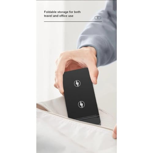 2 in 1 Dual Coil Magnetic Wireless Charger Stand Foldable Desktop Fast Charging Station for iPhone 17 16 15 14 13 12 for Airpods (Black)