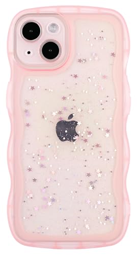 Compatible with iPhone 13,Cute Kawaii Bling Sparkle Glitter Frame Shape Soft Silicone Shockproof Protective Phone Case Cover for Women Girls Pink | Bling Sparkle Glitter，Wavy Edge，Full Protection Soft TPU，Kawaii Cute Phone Case for Women Girls - color: Pi