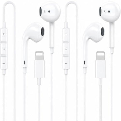 [Apple MFi Certified] Lightning Earbuds for iPhone, 2-Pack Wired Headphones - color: L-Ivory White