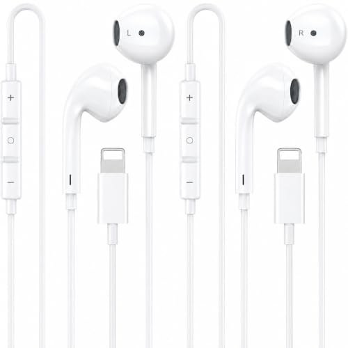 [Apple MFi Certified] 2 Pack Wired Earbuds for iPhone, Lightning Headphones with Bluetooth Connection, Built-in Remote and Mic, Volume & Music Control for iPhone 14 13 12 11 Pro Max XS XR X 8 7 6