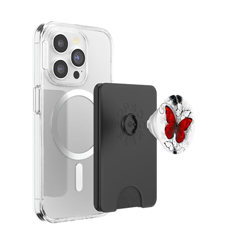 Cute Red Black & White Butterfly Phone Grip with Butterflies PopSockets PopWallet for MagSafe - style: Magnetic PopWallet