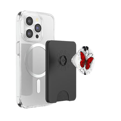 Cute Red Black & White Butterfly Phone Grip with Butterflies PopSockets PopWallet for MagSafe - style: Magnetic PopWallet