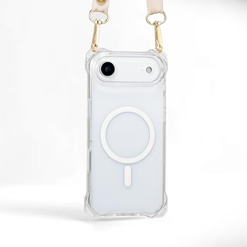 Magnetic for iPhone Air Crossbody Phone Case,Clear,Magnetic Soft Frame PC Back Shockproof Protective Phone Cover with Adjustable Detachable Lanyard,Compatible with MagSafe - color: Clear, size: iPhone Air