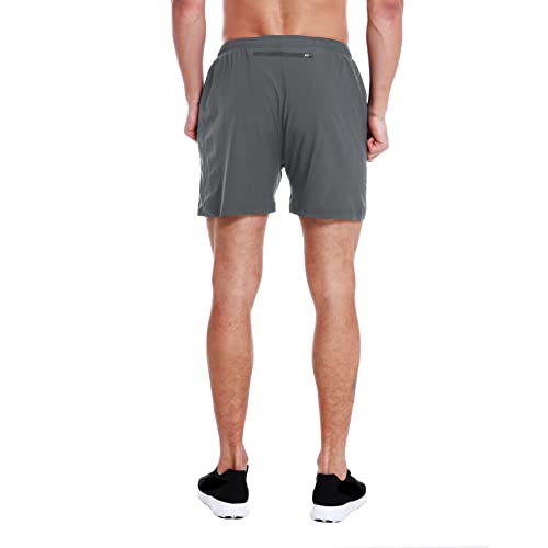EZRUN Men's 5" Athletic Running Shorts Quick Dry with Liner Zip Pocket - color: Grey, size: Small