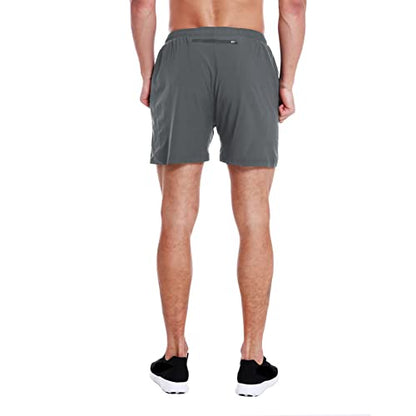 EZRUN Men's 5" Athletic Running Shorts Quick Dry with Liner Zip Pocket - color: Grey, size: X-Large