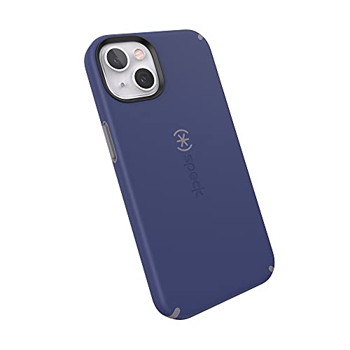 Speck iPhone 13 Case - Drop Protection & Scratch Resistant Dual Layer Case - Built for MagSafe, Slim Design with Soft Touch Coating for 6.1 Inch Phones - Prussian Blue, Cloudy Gray CandyShell Pro - color: Prussian Blue/Cloudy Gray