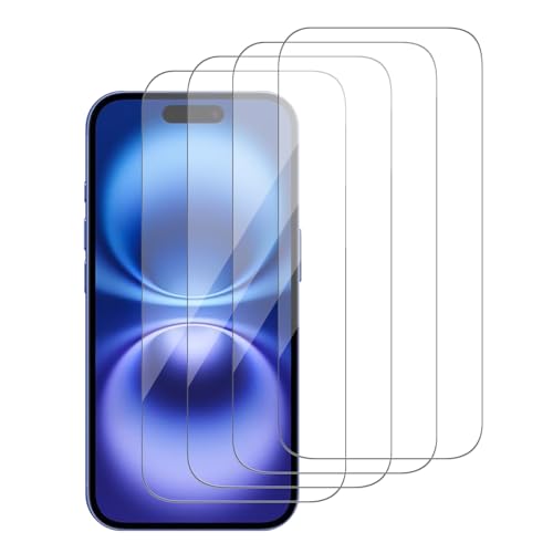 [4 Pack Glass Screen Protector Compatible for iPhone 16 / iPhone 15 [9H Hardness]-HD Screen Tempered Glass, Scratch Resistant, Easy Install [Case Friendly] [Bubble Free] - size: iPhone 16 / iPhone 15