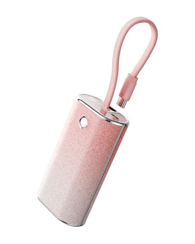 iWALK Sparkly 10000mAh Portable Charger, 22.5W Fast Charging Small Power Bank with Built-in USB-C Cable, Diamond Glitter Ultra-Compact Battery for iPhone 17/17 Pro/16/16 Pro/15, Samsung,ShinyPink - color: ShinyPink 22.5W