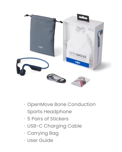 SHOKZ (AfterShokz OpenMove - Open-Ear Bluetooth Sport Headphones - Bone Conduction Wireless Earphones - Sweatproof for Running and Workouts, with Sticker Pack - color: Blue