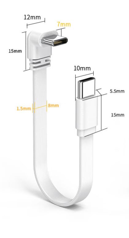 2-Pack 20inches-0.5m 90° USB-C Cable, 100W PD Freeze-Resistant Extension for Tight Spaces (Car, Bedroom) - Compatible with iPhone, iPad - color: 90-Degree, size: 20inches/0.5m