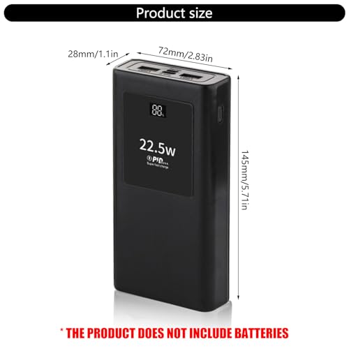 PD22.5W Polymers Charging Case Mobile Power Supply Enclosure Case Led Display Aluminum Alloy Shell Replaceable Battery Chargers - color: Black