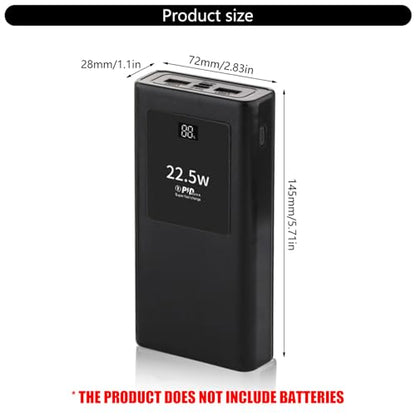 PD22.5W Polymers Charging Case Mobile Power Supply Enclosure Case Led Display Aluminum Alloy Shell Replaceable Battery Chargers - color: Black