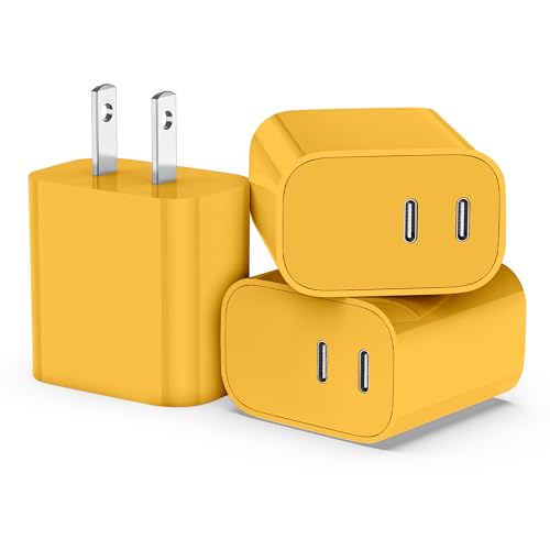 USB C Charger Block 3 Pack, Dual Port 20W Fast Wall Plug(Orange Yellow) - color: Orange Yellow