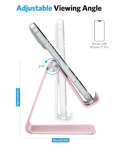 OMOTON Adjustable Cell Phone Stand, C2 Aluminum Desktop Phone Holder Dock Compatible with iPhone 15 14 13 Xs XR 8 Plus 7 6, Samsung Galaxy, Google Pixel, Android Phones, Rose Gold - color: Rose Gold