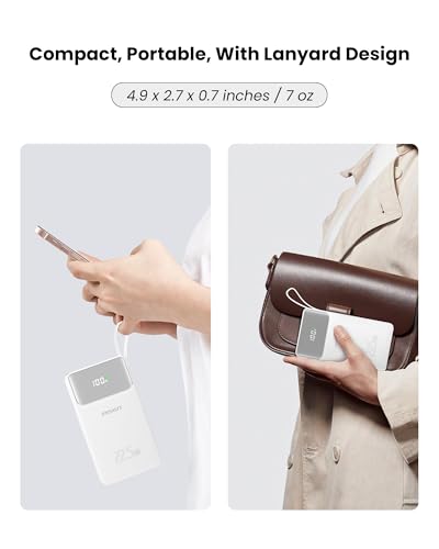 PISEN 3C Certified Power Bank - 10000mAh 22.5W CCC Power Bank with Built in Cable, Travel Battery Pack Portable 3C Charger with LED Display, Portable Charger with Built in Cable for iPhone, Samsung