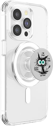 Funny Cat Lovers Pop-Up Socket Grip-I'm Fine Funny Black Cat PopSockets PopGrip for MagSafe - style: Magnetic PopGrip