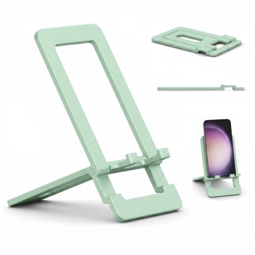 Ultra Slim Aluminum Card Phone Stand, Portable Foldable Pocket Cell Phone Holder, Adjustable Desktop Smartphone Stand for iPhone, Samsung, Android Phones, Travel Home (Lemon Green) - color: Lemon green