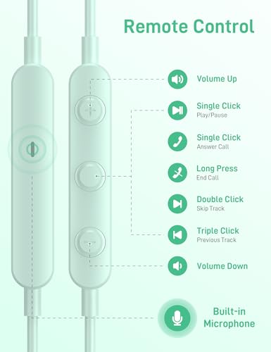 USB C Headphones for Apple/iPhone Duo 18 17 16 15 Wired Earbuds with Case - color: Mint