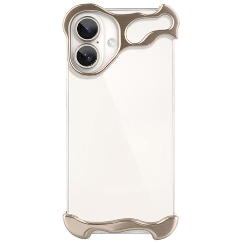 Frameless Phone Case Crafted for iPhone 16 Gold | Compatible with Lens Camera Protection, Metal Minimalist Design, Extremely Highlighting Personality - color: Champagne Golden, size: iPhone 16