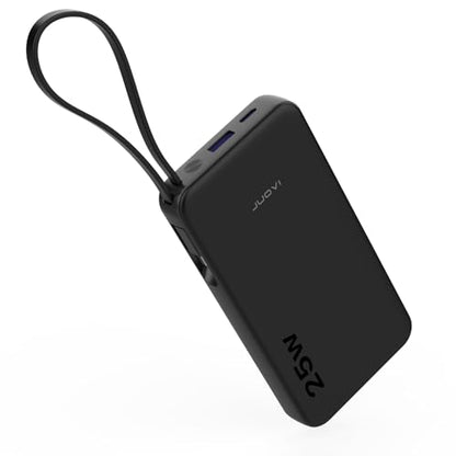 JUOVI 25W Portable Charger 10000mah Power Bank Built-in USB-C Cable - color: Black
