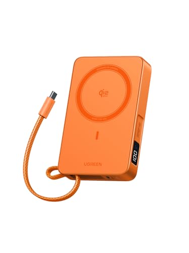 UGREEN MagFlow 10000mAh Qi2 25W Wireless Power Bank Built-in Cable - color: Orange