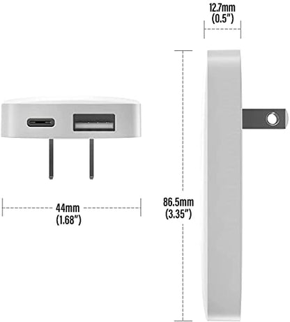 Type C Flat Wall Charger, Galvanox Ultra Slim (Multi-Port Power Adapter) for iPhone 13/14/15/16 iPhone 17 Pro/Max and Samsung Galaxy Models, 20W Fast Charging Outlet Plug (Dual USB-C USB-A)