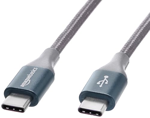 Amazon Basics Nylon Braided USB-C to USB-C 2.0 Fast Charger Cable, 60W, 480Mbps Speed, USB-IF Certified, for Apple iPhone 16/15, iPad, Samsung Galaxy, Tablets, Laptops, 10 Foot, Dark Gray - color: Dark Grey, size: 10 Feet