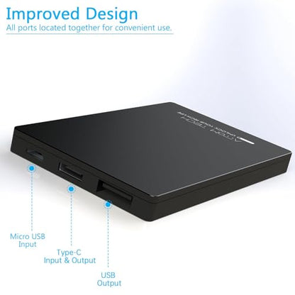 Portable Charger Power Bank 3000mAh Slim Dual USB Travel Black | Pocket Sized 2.2oz Light Design Charges Two Devices Simultaneously With FCC Safety Certified Circuit Protection