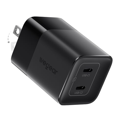 wegear 45W USB C Charger, 2 Port GaN Fast Charging with PPS, Foldable Wall Charger Block for iPhone 18/17/16, iPad, Galaxy S25/S24, Pixel 10/9 (Black) - color: Black
