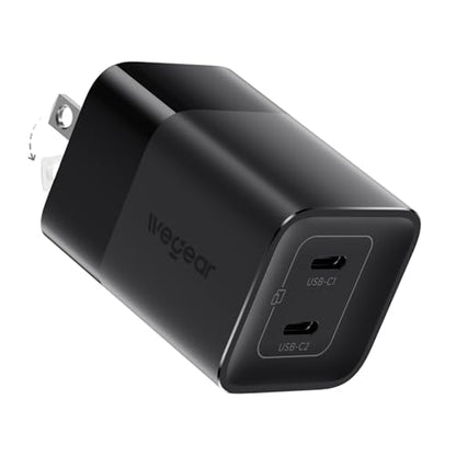 wegear 45W USB C Charger, 2 Port GaN Fast Charging with PPS, Foldable Wall Charger Block for iPhone 18/17/16, iPad, Galaxy S25/S24, Pixel 10/9 (Black) - color: Black