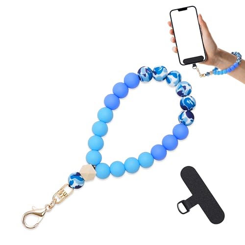 Lostars Silicone Beaded Phone Wrist Strap for Women, Elastic Wristlet - color: Dark Blue