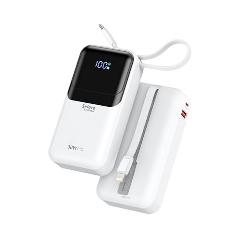 Portable Charger Power Bank Fast Charging,10,000mAh Battery Pack with Built in USB C & Lightning Cable,PD 30W Output for iPhone 17/16/15 Series,LED Display,4 Outputs for Samsung,Android etc