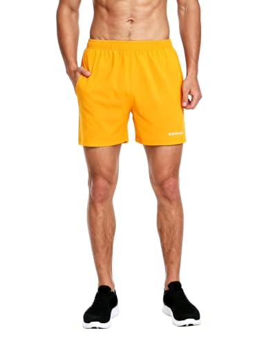 EZRUN Men's 5" Athletic Running Shorts Quick Dry with Liner Zip Pocket - color: Neon Yellow, size: Small