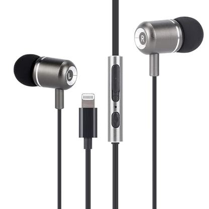 TRON Wired L conection Headphones Earbuds with Mic – in-Ear Headphones with Volume Control, Hi-Fi Sound, Noise-Isolating Design, Chip Connection, Leather Case Included for iPhone, TR54 - style: TRON Wired Earbuds with AUX Connector, In-Ear Headphones with