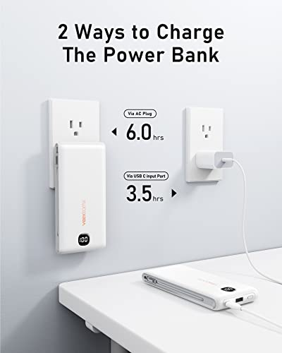 Portable Charger with Wall Plug and Built in Cables, VEEKTOMX 10000 Mah Power Bank, USB C Slim Battery Pack with LED Display Compatible with iPhone 18/17/16/15, Samsung
