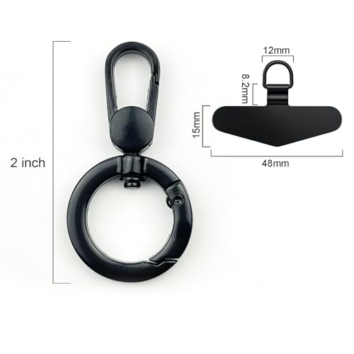 TENOC Metal Phone Tether with Spring Ring, Black - color: Black