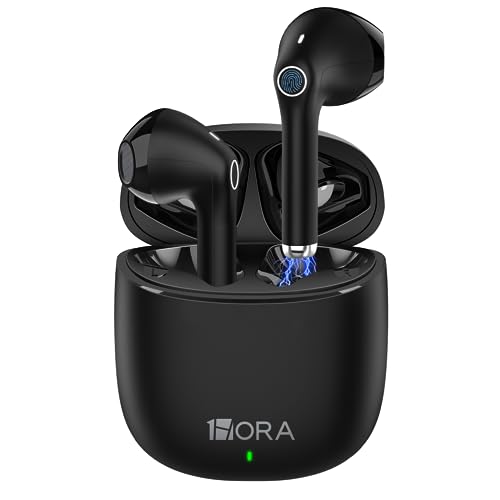1 Hora Wireless Earbuds, Bluetooth 5.3 Ear Buds with Charging Case, Clear Calls, Deep Bass, Touch Control, Lightweight in-Ear Headphones Compatible with iPhone Android - color: Black