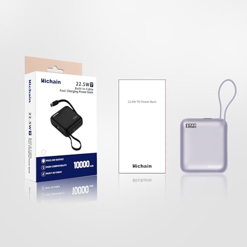10000mAh Small Portable Charger with Built in Cables LED Display Purple - color: Purple