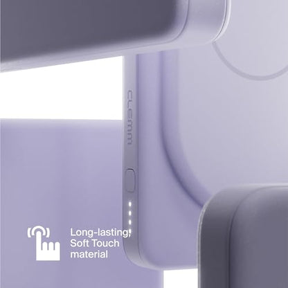 Clemm Portable 10000 mAh Wireless Power Bank, Compatible with MagSafe, Travel Essential, Quick Charging for iPhone 16/15/14/13/12/11/X - USB-C × 1 & USB-A × 1, Lavender - color: Lavender