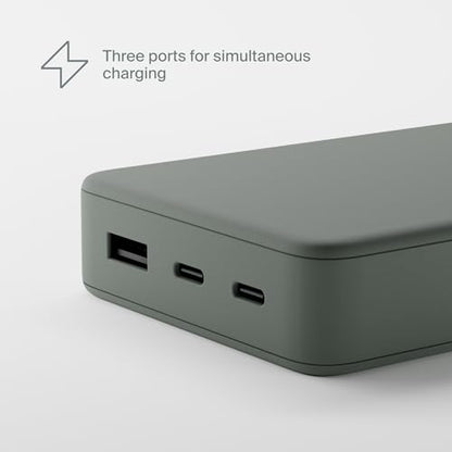 Clemm 35W Portable Charger 20000mAh Power Bank, 3-Port Battery Pack with 2 USB-C & 1 USB-A, Quick Charge & PD, Up to 4 Phone Charges, Soft-Touch Travel Charger for iPhone, Samsung & iPad (Gray)
