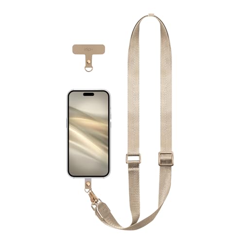 EKAX Crossbody Universal Phone Lanyard, Adjustable Double Hooks Strap with Adhesive-Free Tether Tab, Neck Holder for Cases - color: Beige