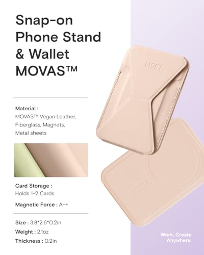 MOFT Magnetic Wallet Stand Compatible with iPhone 17/16/15/14/13/12 Series, Angle Adjustment & Magsafe Compatible MOVAS Phone Stand,Peach Pink - color: Peach Pink, size: Standard